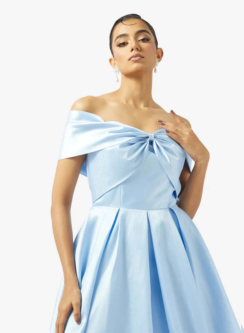 Akadia Fashion  OFF SHOULDER RIBBON BUST TAFFETA DRESS MD for Women | Best Price UAE
